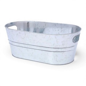 Shiny Oval Galvanized Metal <b>Tub</b> Planter Classic Zinc Flower Container For Home Decor & Garden Display - Product Image 1