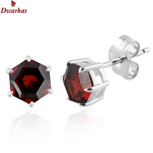 Antique earrings 925 sterling <b>silver</b> natural garnet hexagon shape gemstone <b>stud</b> earring ready stock manufacture wholeasle - Product Image 1