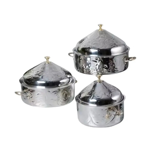 Pot de luxe poli brillant 3 pièces avec casserole en métal rond complexe pour mariage sophistiqué et salle à manger événementielle - Product Image 1