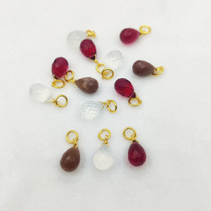 Colgante de lágrima de plata de ley con cuarzo turmalina rosa, chapado en rodio, alambre vermeil de oro, dijes de gota envueltos para terceros - Product Image 2