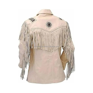 Turn-down Collar Regular Fit Winter Casual Breathable <b>Western</b> Style Coat Tassel Decoration Front <b>Western</b> Leather <b>Jacket</b> - Product Image 5