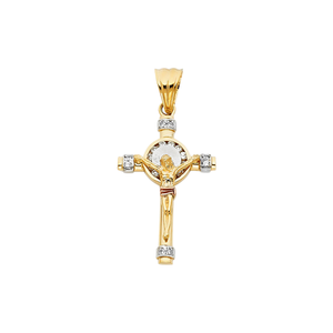 14K Tri-Color oro de lujo religioso cristiano joyería Cubic Zirconia clásico Chapado en plata crucifijo colgante para niños - Product Image 1