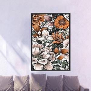Lienzo impreso con elegante diseño de flores - Arte de pared moderno y lujoso, con marco negro - Product Image 1