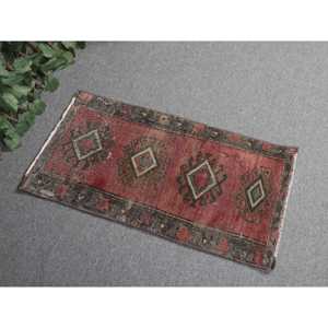 Tapis turc, tapis vintage 1,4x2,6 pieds, tapis persan en laine rouge - Product Image 1