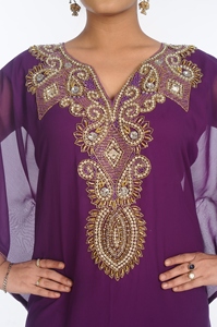 Purple Georgette Embroidered Zari Work Islamic <b>Kaftans</b> - Product Image 4