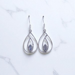 Low Weight Rainbow <b>Moonstone</b> And Amethyst Marquise Cut 925 Sterling Silver Hoop <b>Earrings</b> With Gemstone Fine Hoop <b>Earrings</b> - Product Image 2