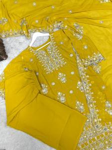 Salwar Kameez Anarkali traditionnel de haute qualité en polyester Georgette pour fête d'hiver, manches bouffantes, Chudidars, Abaya de Dubaï - Product Image 2