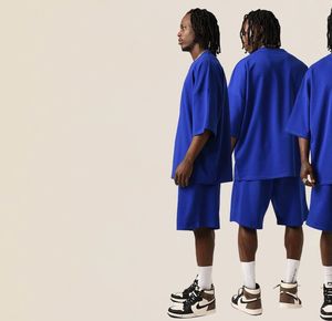 Heavyweight 240g Cotton Knitted Short Sleeve <b>Tshirt</b> Set Regular Fit Formal Solid Pattern Plus Size - Product Image 3