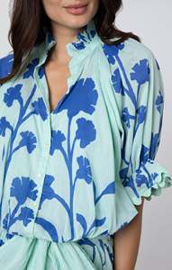 Robe courte en mousseline de soie à imprimé floral avec manches à volants et taille élastique, style bohème ample, automne, du Rajasthan - Product Image 3
