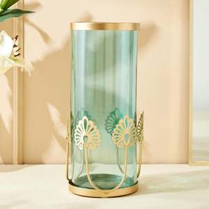 Vase à fleurs en métal fabriqué à la main de style bohème classique et moderne Vase de table en verre, fer, laiton et aluminium pour la décoration de la maison - Product Image 1