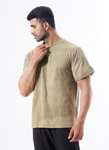 Personalizable ácido lavado Camiseta verde de alta calidad 100% algodón hombres Slim Fit sólido manga corta Camiseta cuello redondo - Product Image 3