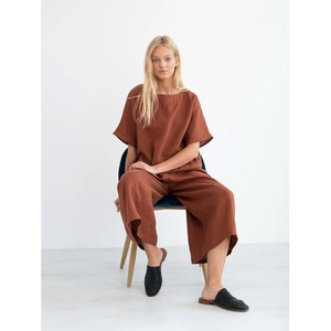 Vietnam chemise en lin ample 100% lin manches courtes femmes chemises - Product Image 6