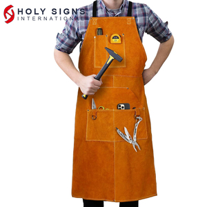 Vente en gros Tablier de soudage en cuir fendu avec rayures et poches réglables Résistance au feu Résistance à la flamme EN407 EN388 - Product Image 6