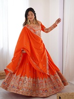 Conjunto de Lehenga Semi-Cosido de Seda Crepé Natural con Bordado de Hilo Dori, Choli Sin Coser y Dupatta de Encaje