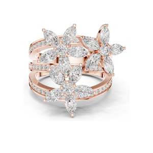 Bague florale en diamants de laboratoire marquise et ronds de 2,199 carats, clarté VVS-VS EF, or 18 carats, 14 carats, 10 carats et argent 925, rose, jaune - Product Image 1