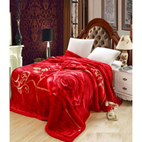 Manta de lana de visón de imitación coreana pesada ponderada 2 capas Reversible sedoso suave felpa cálida cama King | Color rojo/dorado
