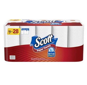 Toallas de papel desechables absorbentes Scott de 3 capas, rollos de 2 megas = 56 rollos regulares (102 hojas/rollo), 15 unidades (paquete - Product Image 1