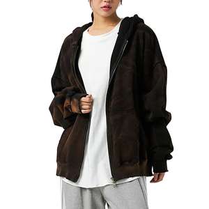 Sweat à capuche en molleton français respirant à fermeture éclair, effet délavé à l'acide, anti-boulochage, grande taille, de haute qualité, très vendu pour femmes - Product Image 5