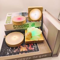 Veilleuse LED en bois massif avec cristal lumineux pour base boule Prise de lumière blanche chaude-USB pour lampe de chevet pour le Nouvel An