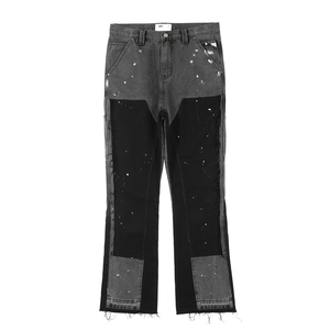 Pantalon Vintage à fond cloche pour hommes 100% coton vieux jeans empilés peinture en aérosol Double genou pantalon de charpentier personnalisé pour hommes - Product Image 1