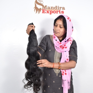 Extensiones de Cabello Humano Indio 100% Natural, Virgen, Remy, Color Negro, Tejido a Máquina, Doble Trama, Ondulado, 100g - Product Image 2