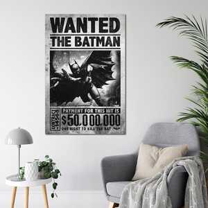 Affiche de style moderne Batman Arkham Origins « Batman recherché 50 000 000 $» sur toile pour utilisation murale - Product Image 1