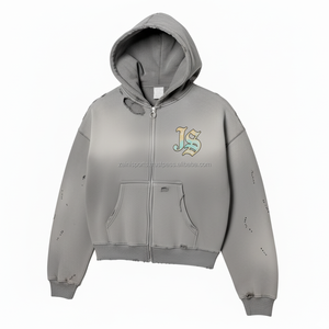 Premium 420 GSM Mujeres Cremallera Sudadera con capucha Vintage Lavado Heavy Fleece Bordado personalizado Logo Streetwear Basics hoodies - Product Image 4