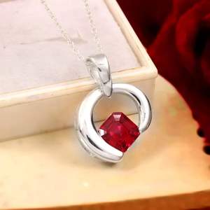 925 Sterling Silver Handmade Asscher Cut 9x9 MM Blood Red Mozambique Ruby Pendentif Boucle Bijoux De Mariage Avec Diamant En Or - Product Image 4