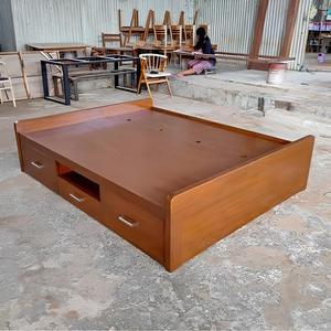 Cadre de lit de rangement moderne en bois massif multi-tailles avec tiroirs rembourrés en tissu et panneau rabattable pour chambre à coucher et mobilier de maison - Product Image 2