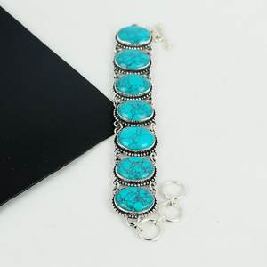 Elegant Blue Turquoise Handmade <b>Bracelet</b> 925 Sterling <b>Silver</b> Jewelry Natural Gemstone <b>Bracelet</b> Boho Jewelry For Birthday Gifts - Product Image 3