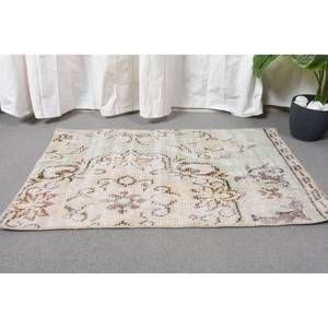 Tapis Vintage en Laine Turque de 1.8x3,1 pieds, Beige, Vert, Patchwork, Technique de Tissage Plat pour Décorations de Salon, 4m de Latex - Product Image 5