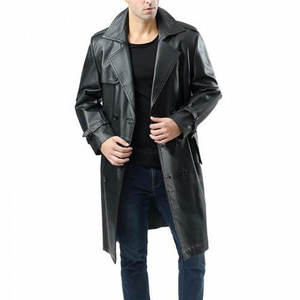 High Quality Men's <b>Leather</b> Long <b>Coat</b> Comfortable Size Latest Design Customizable Logo <b>Coat</b> Wholesale Jacket Blazer <b>Trench</b> - Product Image 5