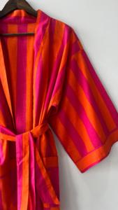 Albornoz bohemio romántico de algodón 100%, bata ligera de rayas naranjas, ropa de casa de invierno, conjunto de regalo ODM para Navidad - Product Image 5