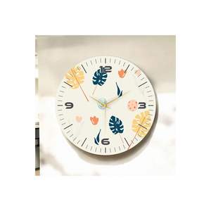 <b>Silent</b> 50cm Wooden Table <b>Wall</b> <b>Clock</b> White Color Printed Leaf Pattern Gift Product - Product Image 2