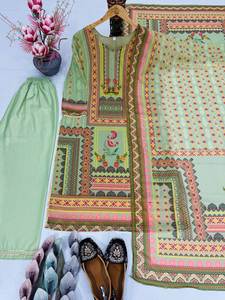 Heavy Designer <b>Indian</b> Casual Wear Faux Georgette Digital Print & Val Hand Work <b>Top</b> & Butter Silk Bottom & Digital Print Dupatta - Product Image 2