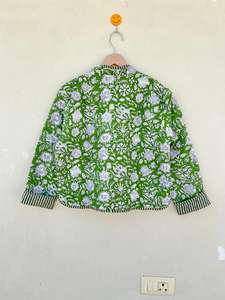 Kimono acolchado con estampado de bloque de mano indio para mujer, chaqueta con patrón Floral, Jersey transpirable de algodón para todas las estaciones, botón - Product Image 4