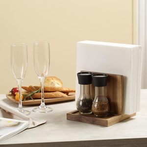 Porte-serviettes en bois avec salière et poivrière Caddy, adapté pour la cuisine, le restaurant, le bar, le bureau, les fêtes, la décoration intérieure - Product Image 3