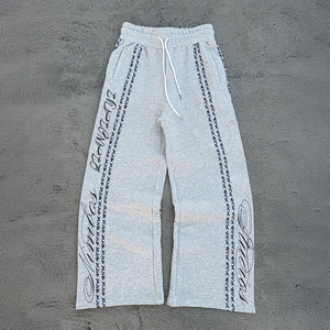 Qianjiayi Custom logo Men's Vintage Wash Jeans Raw Edge Stripes Paint Splatter Gradient <strong>Jogging</strong> Men's Casual Wide Leg Pants - Product Image 2