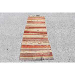 Tapis Kilim turc vintage 2,5x7,1 pi (76x215 cm), tapis en laine rouge camouflage - Product Image 1