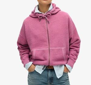 Low MOQ Custom OEM Service <b>Women</b> Solid Color Winter Custom Logo Print <b>Women</b> <b>Hoodies</b> Full Zipper <b>Pink</b> Color Athleisure Hoodie - Product Image 5