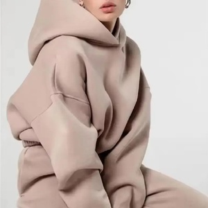 Women's Unisex Winter Set High Quality Solid <b>Thick</b> Oversized Sweatpants and Hoodie Jogger Suit with Custom Logo Cropped Top - Product Image 5