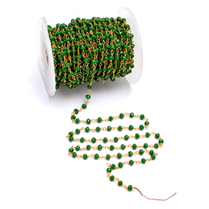 Emerald Wire Wrapped Rosary <b>Chain</b> 2mm Beaded Handmade Jewelry <b>Chain</b> Bulk Link by Foot for Necklace Bracelet Making Supplies - Product Image 4