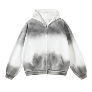 Vintage Acid Wash 100% Sudadera con capucha de algodón de gran tamaño desgastado unisex daño lavado trabajo zip up HOODIE unisex - Product Image 2