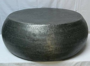 Table basse ronde martelée à tambour marron au design moderne de qualité supérieure pour salon et chambre à coucher à la maison Table centrale en bois - Product Image 2