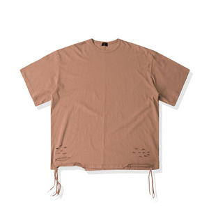 T-shirt en coton surdimensionné avec épaules dénudées T-shirt en coton délavé à l'acide avec bordure vintage pour hommes - Product Image 2