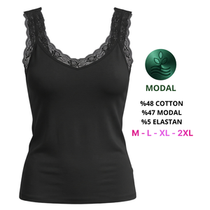Débardeur décontracté en maille pour femme avec bordure en dentelle, col en V, en coton modal respirant, style camisole sexy - Product Image 5