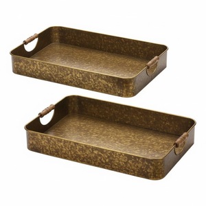 Plateau de service en fer galvanisé de haute qualité avec poignée en bois, argent antique pour la décoration de mariage, dîner, fête, plateau de service pour le dîner - Product Image 3