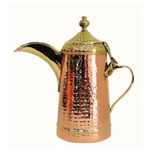 Copper Hammered Coffee and Tea Pot With Gold Polished Designer Lid Standard Design Arabic Coffee Dallah From Suppliers