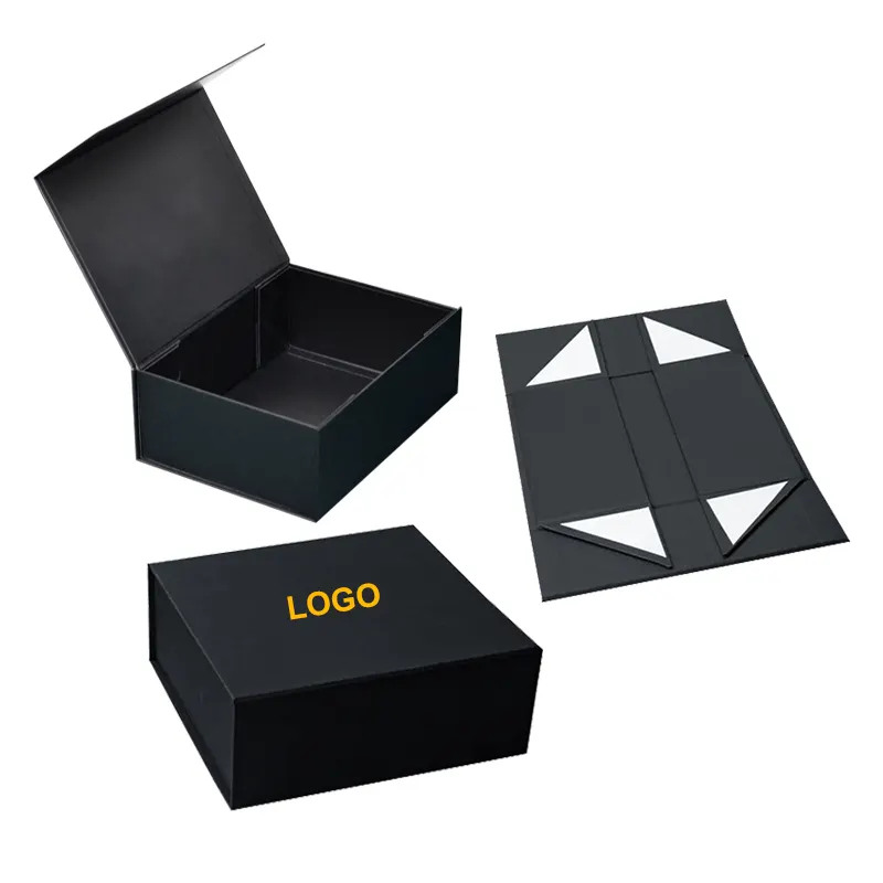 Logo Kustom Kertas Cetak Kardus Kaku Pakaian Kemasan Sepatu Pita Penutupan Magnetik Lipat Kotak Hadiah Lipat