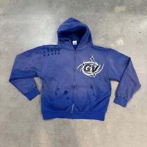 Sweat-shirts épais en coton 100% pour hommes, de haute qualité, surdimensionnés, vintage, délavés au soleil, ourlet brut, coupés, délavés, brodés, avec fermeture éclair - Product Image 1